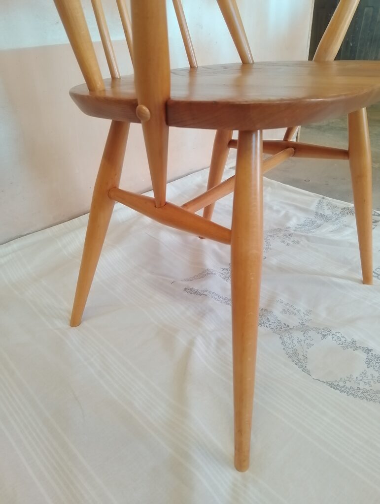 Close-up of Ercol Goldsmith armchair showing leg and arm joints