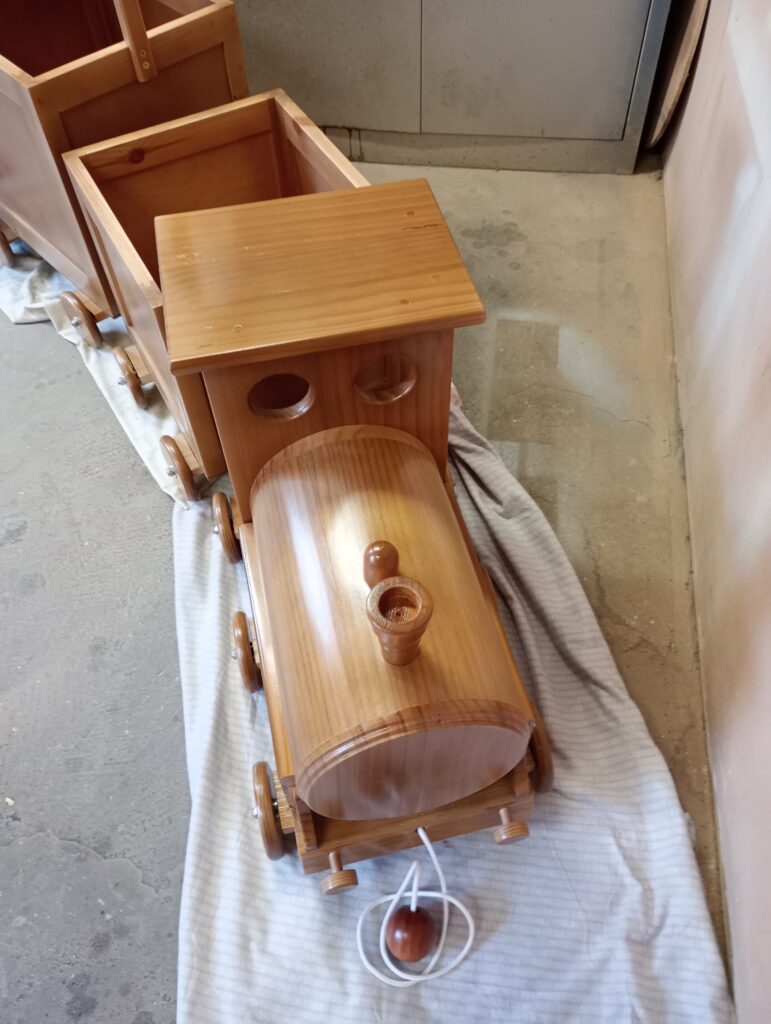 Wooden toy train engine detail
